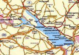 Karte vom Bodensee. Daisendorf liegt am Nordufer des westlichen Bodensees